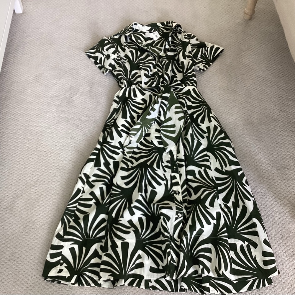 Cara Cara Green and White Tropical Leaf Wrap Dress